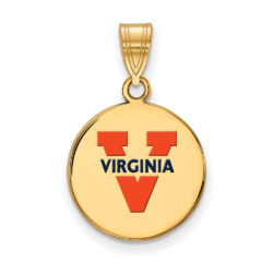 14k Gold Plated Silver U. of Virginia Medium 'V' Enamel Disc Pendant