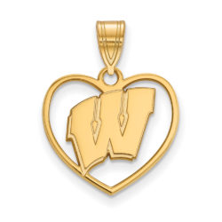 14k Gold Plated Silver U. of Wisconsin Initial W Heart Pendant