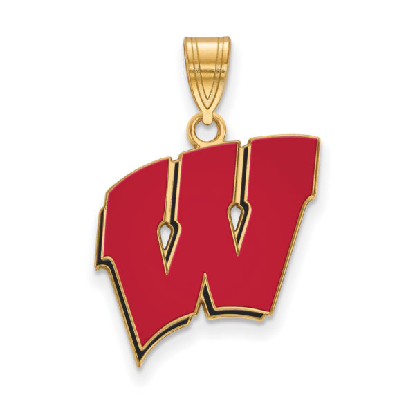 14k Gold Plated Silver U. of Wisconsin Large Enamel 'W' Pendant