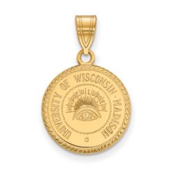 14k Gold Plated Silver U. of Wisconsin Medium Crest Disc Pendant