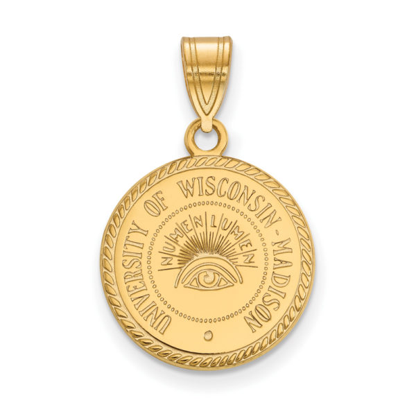 14k Gold Plated Silver U. of Wisconsin Medium Crest Disc Pendant