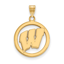 14k Gold Plated Silver U. of Wisconsin SM Initial W Circle Pendant