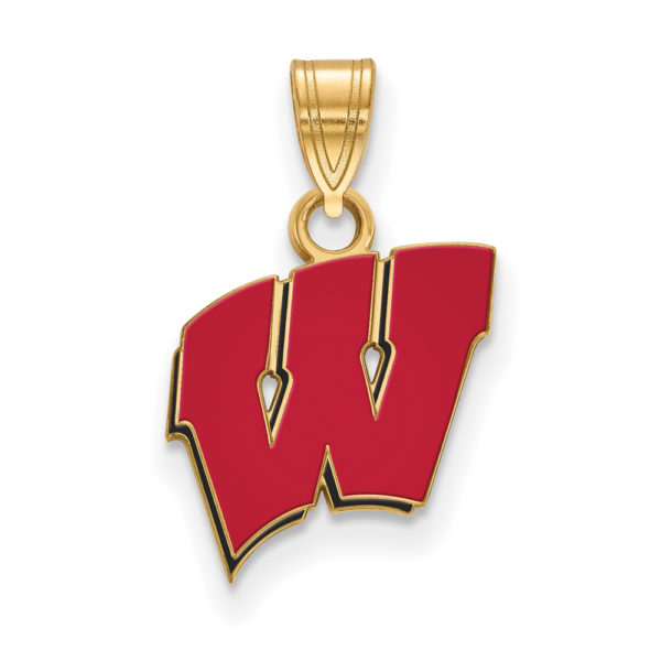 14k Gold Plated Silver U. of Wisconsin Small Enamel 'W' Pendant