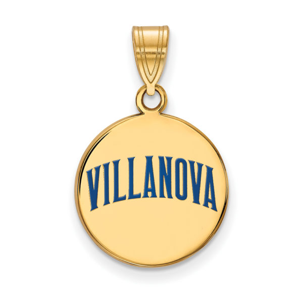 14k Gold Plated Silver Villanova U. Medium Enamel Script Disc Pendant