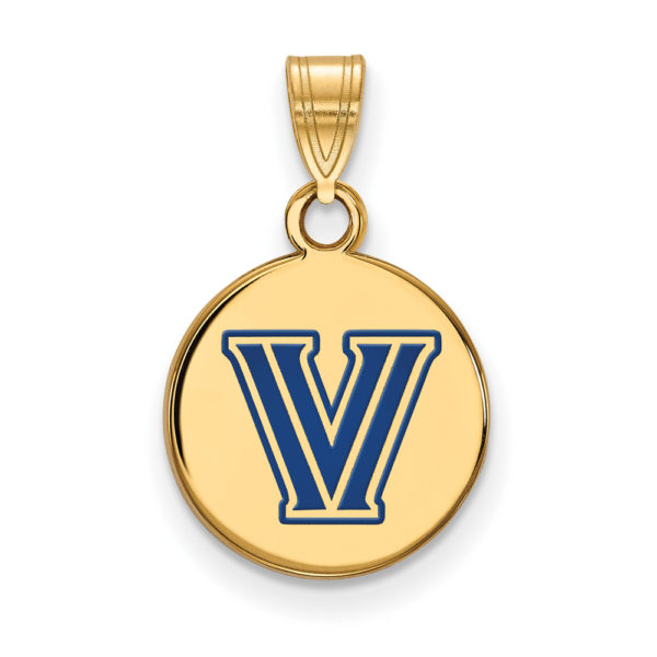 14k Gold Plated Silver Villanova U. Small Enamel Logo Disc Pendant