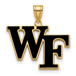 14k Gold Plated Silver Wake Forest U. Large Enamel 'WF' Pendant