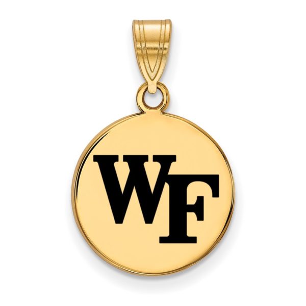 14k Gold Plated Silver Wake Forest U. Medium Enamel 'WF' Disc Pendant