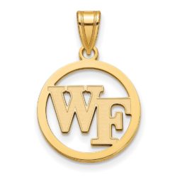 14k Gold Plated Silver Wake Forest U. Small 'WF' Circle Pendant