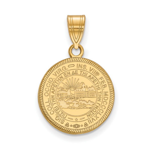 14k Gold Plated Silver West Virginia U. Medium Crest Disc Pendant