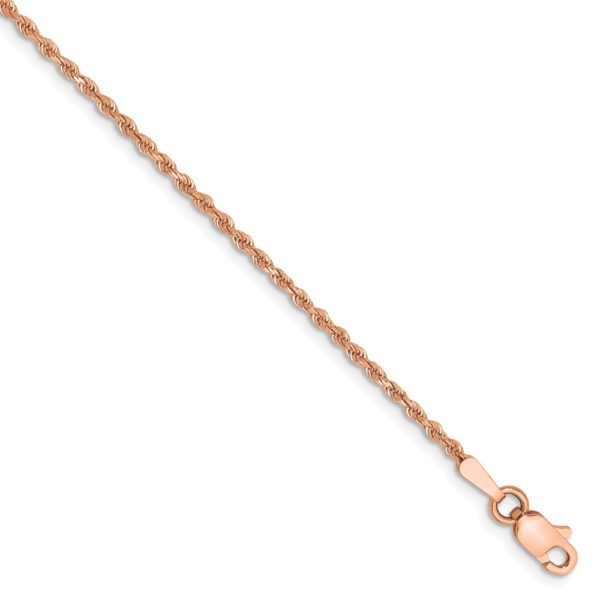 14k Rose Gold 1.5mm D/C Solid Rope Chain Anklet, 9 Inch