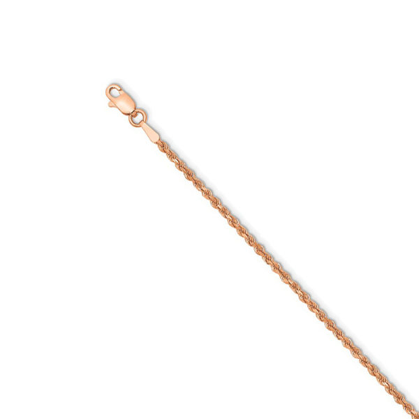 14k Rose Gold 1.75mm Handmade D/C Rope Chain Anklet, 10 Inch