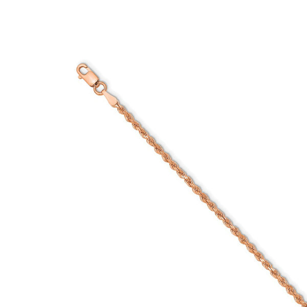 14k Rose Gold 2mm Handmade D/C Rope Chain Anklet, 10 Inch