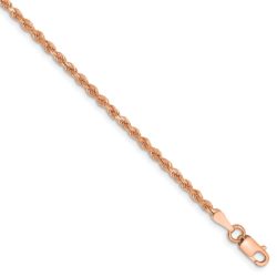 14k Rose Gold 2mm Handmade D/C Rope Chain Bracelet, 7 Inch