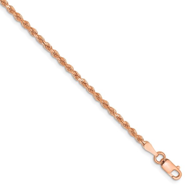 14k Rose Gold 2mm Handmade D/C Rope Chain Bracelet, 7 Inch