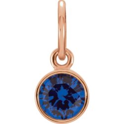 14k Rose Gold 4mm Imitation Blue Sapphire Charm or Pendant Enhancer