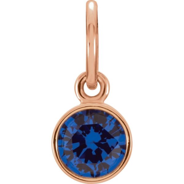 14k Rose Gold 4mm Imitation Blue Sapphire Charm or Pendant Enhancer