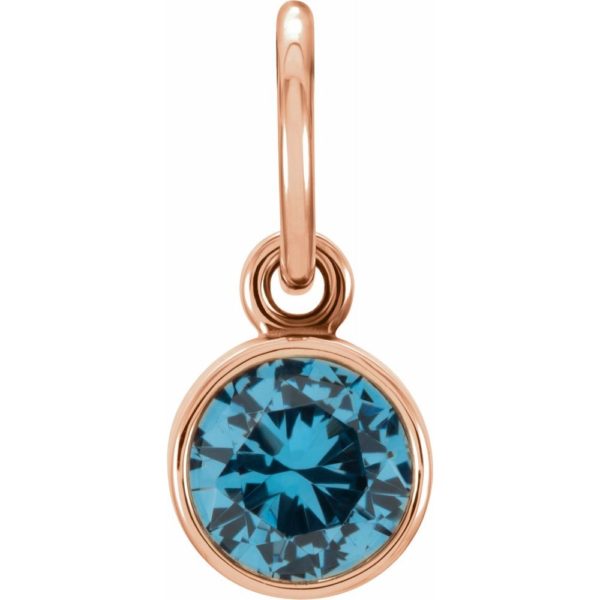 14k Rose Gold 4mm Imitation Blue Zircon Charm or Pendant Enhancer