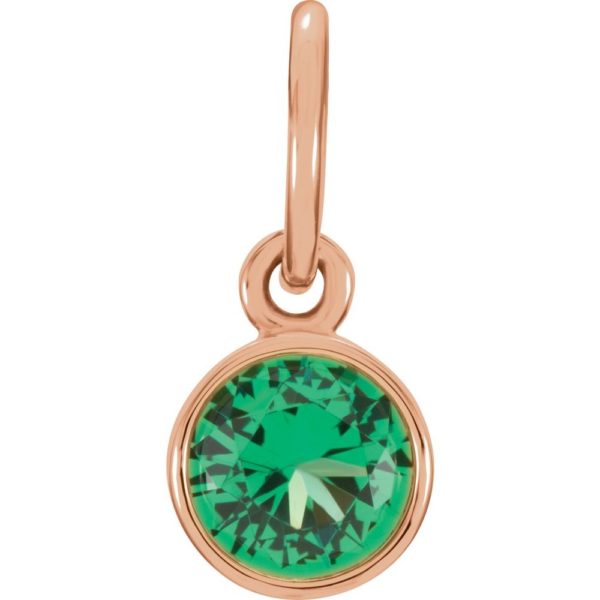 14k Rose Gold 4mm Imitation Emerald Charm or Pendant Enhancer