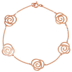 14k Rose Gold Floral Design Station Bracelet, 7 Inch