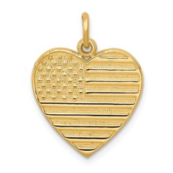 14k Yellow Gold 16mm American Flag Heart Charm