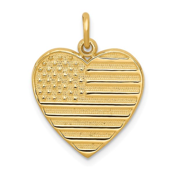 14k Yellow Gold 16mm American Flag Heart Charm