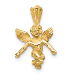 14k Yellow Gold 3D Diamond Cut Angel Pendant