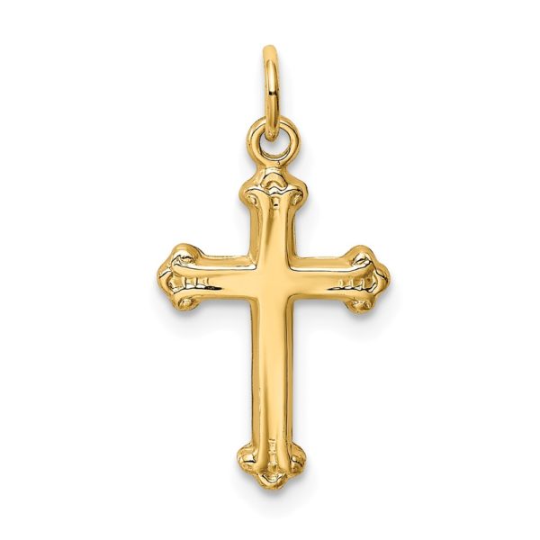 14k Yellow Gold Budded Cross Charm