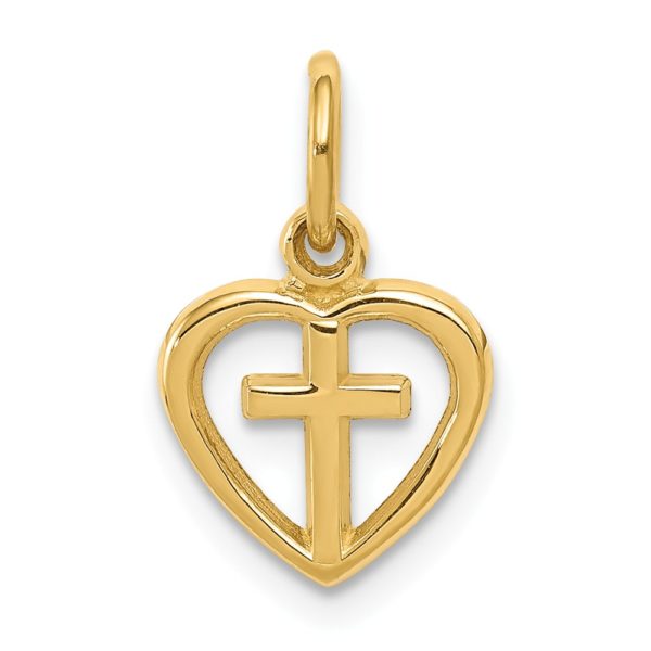 14k Yellow Gold Cross in Heart Charm