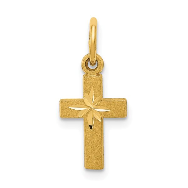 14k Yellow Gold, Dainty, Satin Cross Charm