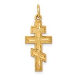 14k Yellow Gold, Diamond Cut Eastern Orthodox Cross Charm, 12 x 25mm