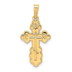 14k Yellow Gold Eastern Orthodox Cross Pendant, 13 x 26mm