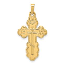 14k Yellow Gold Eastern Orthodox Cross Pendant, 18 x 34mm