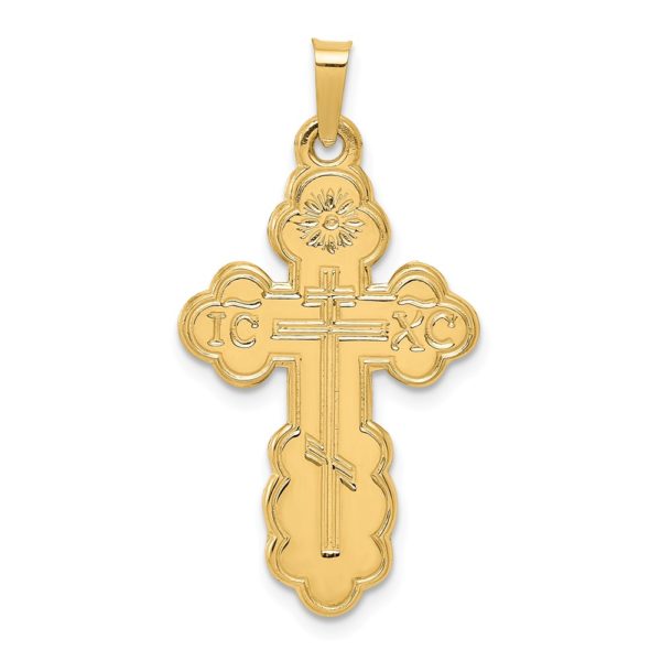 14k Yellow Gold Eastern Orthodox Cross Pendant, 18 x 34mm