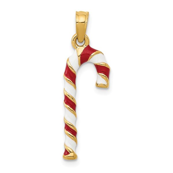 14k Yellow Gold, Enameled Candy Cane Pendant