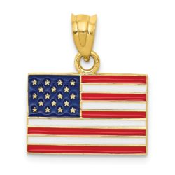 14k Yellow Gold Enameled United States Flag Pendant