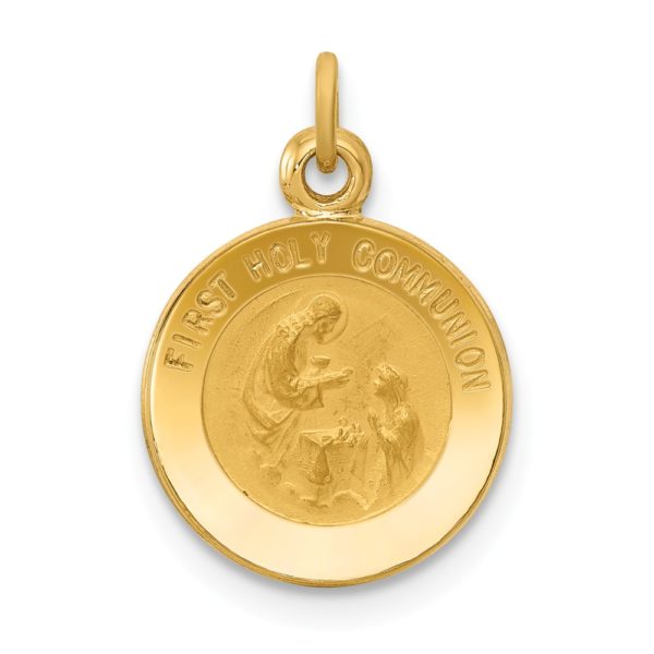 14k Yellow Gold First Holy Communion Medal Charm, 12mm (7/16 inch)