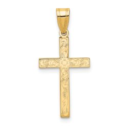 14k Yellow Gold, Floral, Latin Cross Pendant