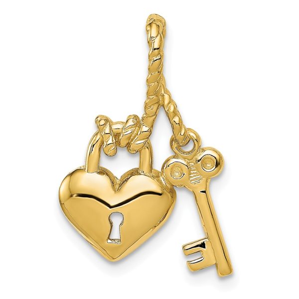 14k Yellow Gold Heart and Key Slide Pendant