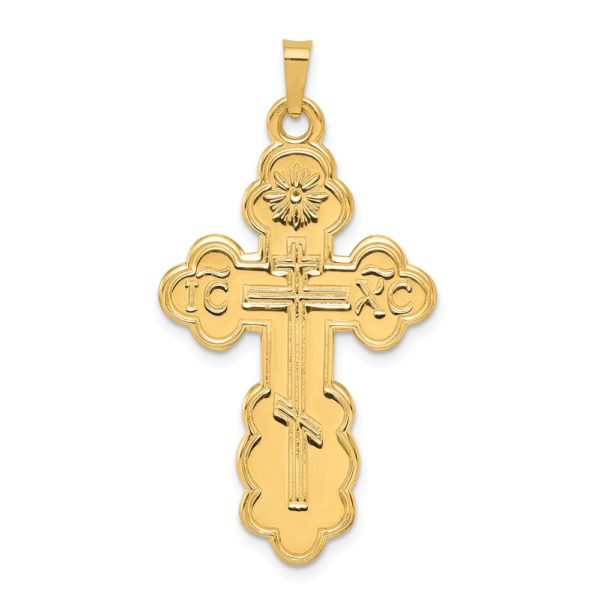 14k Yellow Gold Hollow Eastern Orthodox Cross Pendant, 22 x 40mm