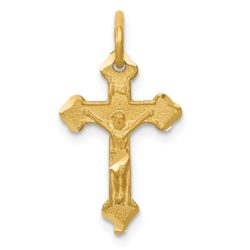 14k Yellow Gold, INRI Budded Crucifix Charm