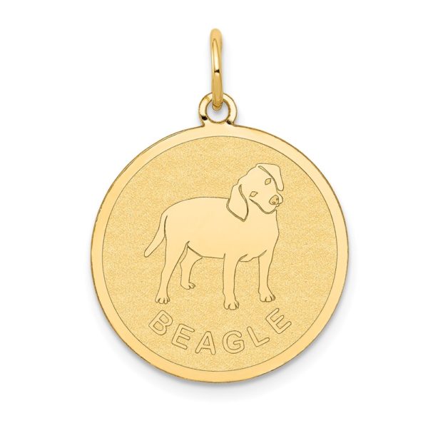 14k Yellow Gold Laser Etched Beagle Disc Pendant, 19mm