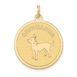 14k Yellow Gold Laser Etched Chihuahua Disc Pendant, 19mm