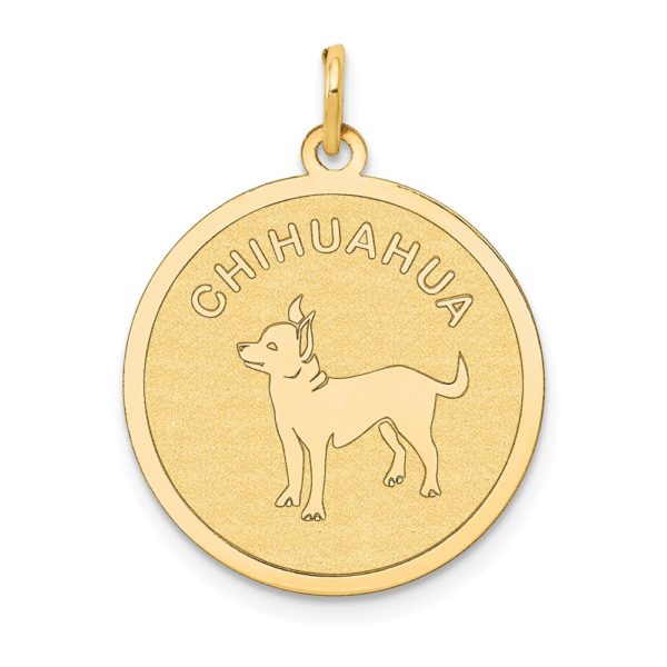 14k Yellow Gold Laser Etched Chihuahua Disc Pendant, 19mm