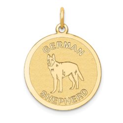 14k Yellow Gold Laser Etched German Shepherd Disc Pendant, 19mm