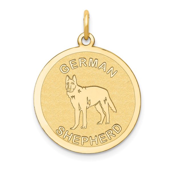 14k Yellow Gold Laser Etched German Shepherd Disc Pendant, 19mm