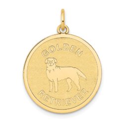 14k Yellow Gold Laser Etched Golden Retriever Disc Pendant, 19mm