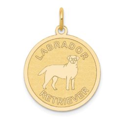 14k Yellow Gold Laser Etched Labrador Retriever Disc Pendant, 19mm