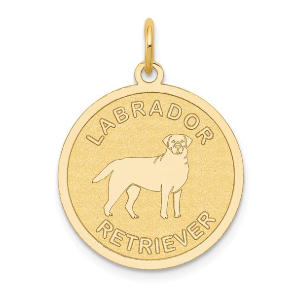 14k Yellow Gold Laser Etched Labrador Retriever Disc Pendant, 19mm