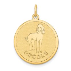 14k Yellow Gold Laser Etched Poodle Disc Pendant, 19mm