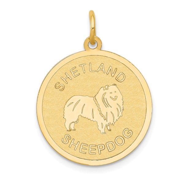 14k Yellow Gold Laser Etched Shetland Sheepdog Disc Pendant, 19mm